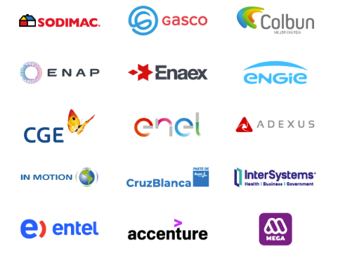 Clientes de MAS Consultores en energía, telecomunicaciones y tecnología: Sodimac, Gasco, Colbún, ENAP, Enaex, Engie, CGE, Enel, Adexus, In Motion, CruzBlanca, InterSystems, Entel, Accenture y Mega.